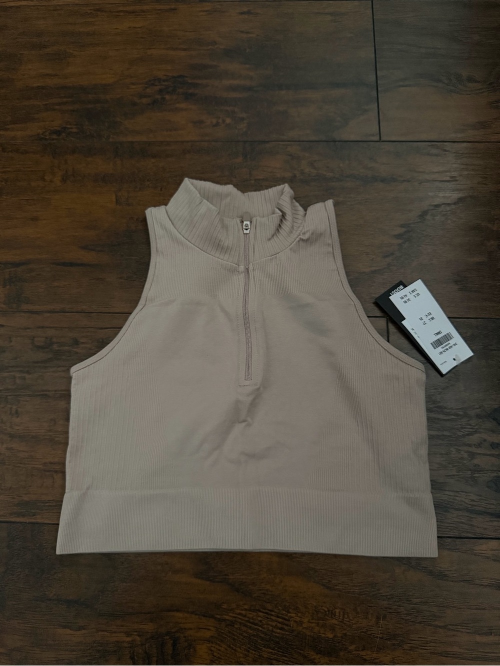 Hollister Ribbed Zip Mock Neck Active Crop Top - Beige